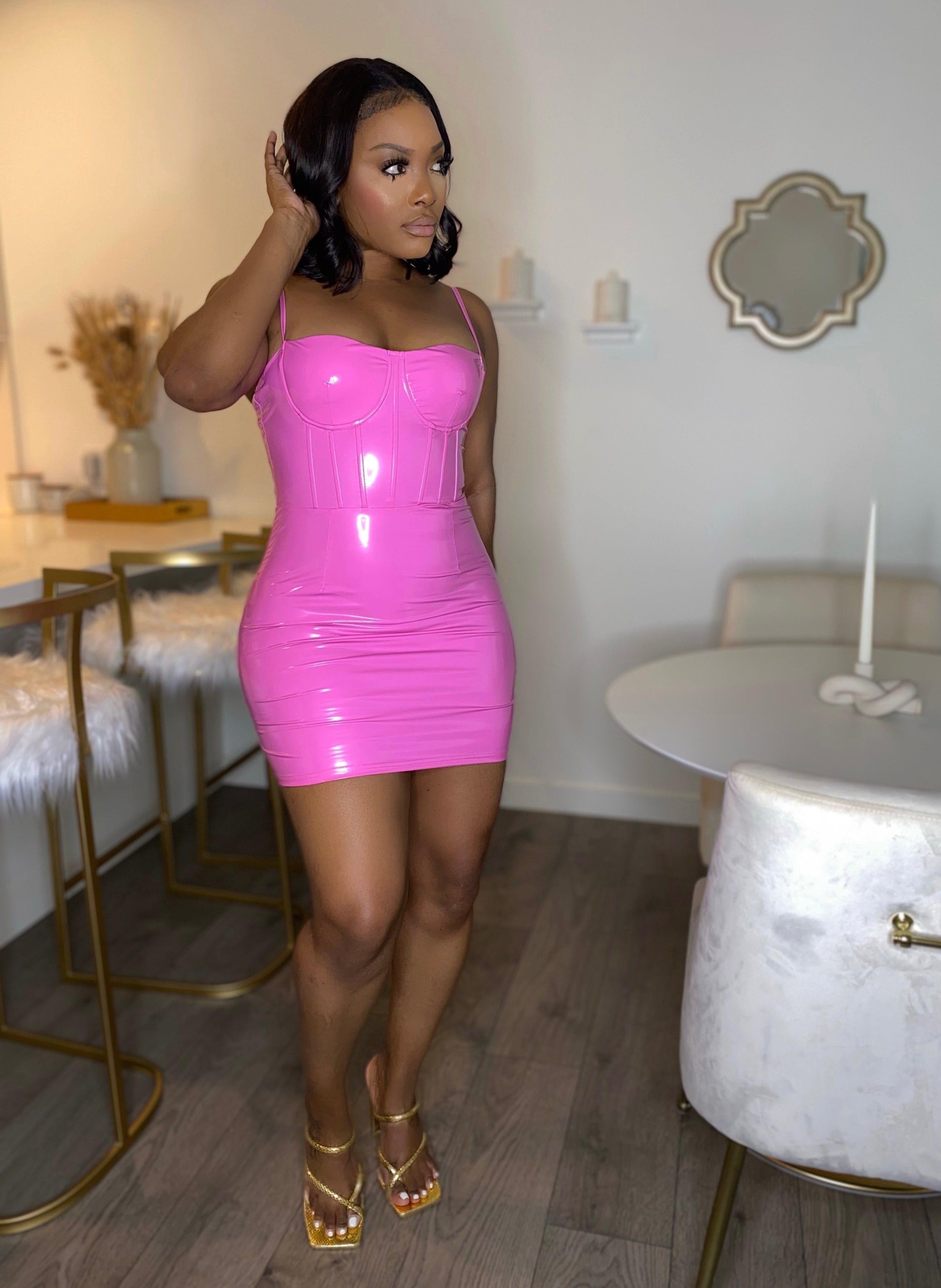 pink latex dress